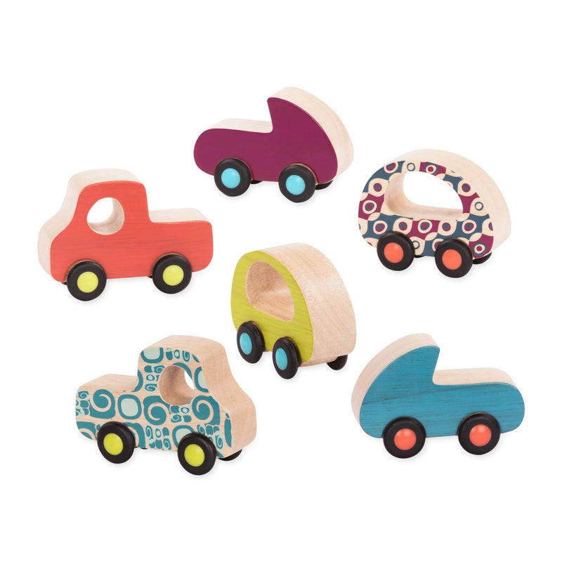 B. toys â€“ Wooden Toy Cars Set with 6 Colorful Vehicles for Kids & Toddlers â€“ Durable Trucks â€“ Easy â€“ Grip Kids Toys for Ages 1+ - Image 1